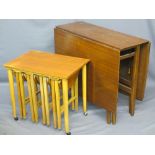 MID CENTURY MAHOGANY GATE LEG DINING TABLE and a set of five occasional tables