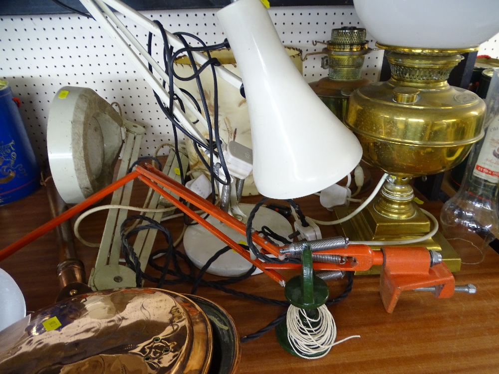 VINTAGE ANGLEPOISE & OTHER LAMPS, a selection and a long-handled copper warming pan, the