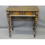 19TH CENTURY OAK SIDE TABLE with single end drawer and lion mask front detail on open twist