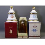 THREE WADE WHISKEY BELLS & CONTENTS, 'Christmas 2000, Limited Edition' and 'Christmas 2001,