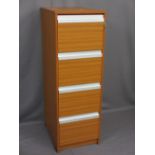 MODERN TEAK EFFECT FOUR DRAWER FILING CABINET with keys, 134cms H, 46cms W, 60.5cms D