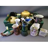 VINTAGE JUGS & VASES, a collection including a Majolica fish example, early transfer and moulded