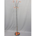 RETRO METAL COAT STAND with red knobs and drip trays, 175cms H