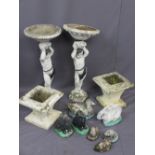 GARDEN STONEWARE including a pair of plant pots, a pair of figurines, 80cms H, rabbits ETC