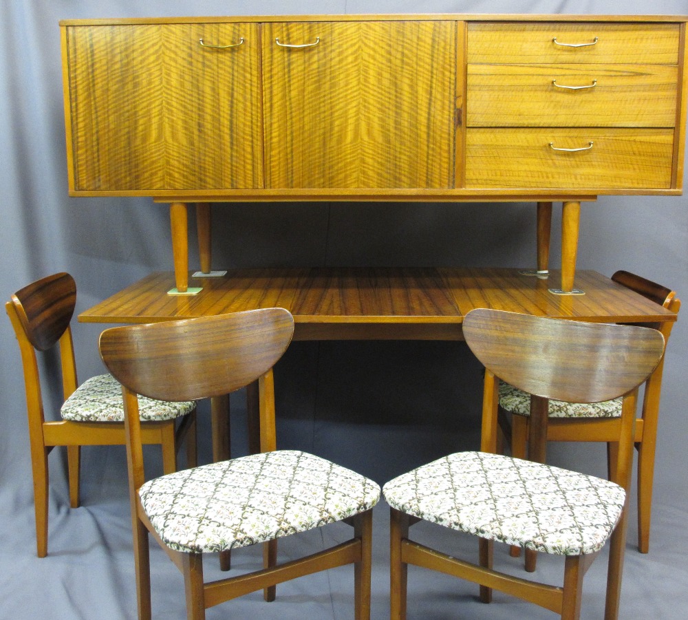 MID CENTURY TEAK DINING SUITE to include long sideboard, 74cms H, 167.5cms L, 46cms D, extending