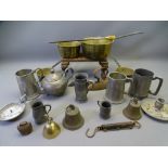 VINTAGE PEWTER, BRASSWARE & CAST IRON HOUSEHOLD GOODS