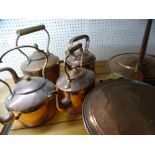 FOUR COPPER KETTLES & TWO WARMING PANS