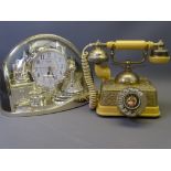 VINTAGE STYLE CRADLE TYPE TELEPHONE and a rhythm Quartz mantel clock with crystal type swan detail