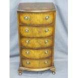 NEAT REPRODUCTION FIVE DRAWER BOW FRONTED CHEST, 91.5cms H, 52cms W maximum, 37cms D maximum