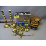 VINTAGE BRASS & COPPERWARE, modern ultrasonic cleaner tank ETC including a pair of brass