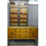 VINTAGE OAK SIDEBOARD & A VICTORIAN BOOKCASE TOP, 96cms H, 152cms W, 48cms D and 132cms H, 100cms W,