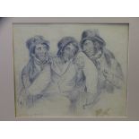 ? WALDRON pencil study - three inebriated men, one of which is being carried by the other two,