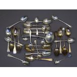 SILVER TEASPOONS & A SMALL LADLE, 27 pieces, George III, and indistinct mark possibly earlier,