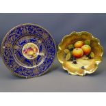 TWO FRUIT PAINTED CABINET PLATES to include a 27cms diameter plate by Royal Worcester, the centre