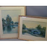 WILLIAM JOSEPH WADHAM watercolours, two - one titled 'Old Roman Bridge & Village, near Pwllheli,