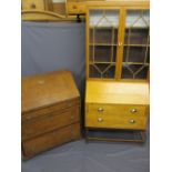 GEORGIAN OAK FALL-FRONT BUREAU and a later bureau bookcase, 111.5cms H, 95.5cms W, 50cms D, 206.5cms