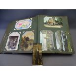VINTAGE POSTCARD ALBUM & CONTENTS, approximately 300 photo images and other cards including early