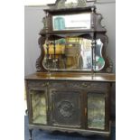 CIRCA 1910 MIRROR TOP SIDE CABINET with carved detail, 220cms H, 137cms W, 44cms D