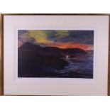 JOHN KNAPP FISHER coloured limited edition (57/500) print (1986) - sunset over the Pembrokeshire