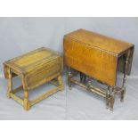 TWO VINTAGE OAK OCCASIONAL DROP-LEAF TABLES including a neat twin-flap example on turned and block