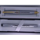 CROSS - Modern Chrome Lustre Cross ballpoint pen with gold trim. In original box. NOS and Modern