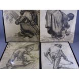 AFTER VINCENT VAN GOGH four prints - depicting Dutch workers, labels verso, 50 x 33cms and various