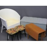 VINTAGE & LATER FURNITURE PARCEL consisting Lloyd Loom type armchair, button upholstered blanket