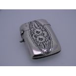 SILVER VESTA, large with bright cut floral decoration, Birmingham 1904, 1.3ozs