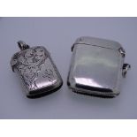 TWO SILVER VESTAS, one plain, by Uricara & Co, Birmingham 1908, 0.6ozs and a bright cut vesta by