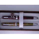 CROSS - 2 Modern Cross Torero ballpoint pens: 1 in Italian Bordeaux Red Croc embossed Leather; 1