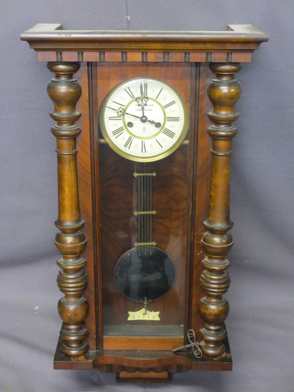 GUSTAV BECKER WALNUT CASED WALL CLOCK the dial set with Roman numerals marked 'Hughes & Son - Image 2 of 2