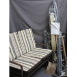 GARDEN FURNITURE & TOOLS including swinging couch, table, parasol, steam cleaner, vac ETC E/T