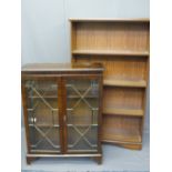 TWO REPRODUCTION MAHOGANY EFFECT BOOKCASES to include a large open example, 157.5cms H, 93cms W,