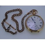 WALTHAM GOLD PLATED GENTLEMAN'S POCKET WATCH & ALBERT CHAIN, open faced manual wind with