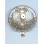 PERSIAN STYLE WHITE METAL CIRCULAR SHIELD, 38cms D (AF)