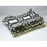 TRADITIONAL WELSH WOOLLEN BLANKET with black and white reversible pattern, 220 x 236cms