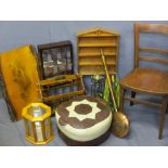 VINTAGE & LATER OCCASIONAL FURNITURE BUNDLE including a leather effect pouffe, two small display