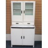 MID-CENTURY RETRO KITCHEN CABINET, multi cupboards and drawers with slide-out enamel work surface,