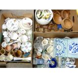 DECORATIVE POTTERY, PORCELAIN & GLASSWARE with a selection of modern treen items ETC (3 boxes)