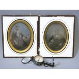TWO DAGUERREOTYPE PORTRAITS and a vintage pocket compass/binoculars, the portraits 18 x 14.5cms