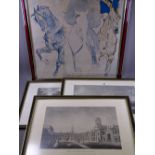 AFTER JAMES MARLTON - three Dublin scene engravings and a print of military horsemen