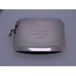 SILVER VESTA, plain but inscribed 'Warrior Manoeuvres 1910', by Deakin & Francis, Birmingham 1909,