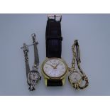 THREE LONGINES & ROAMER WRIST WATCHES to include a 14K stamped lady's cocktail watch, the dial