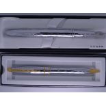 CROSS - Modern Chrome Lustre Cross ballpoint pen with gold trim. In original box. NOS and Modern
