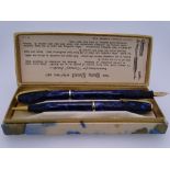 CONWAY STEWART - Vintage (1950s) Blue Marble Conway Stewart 550 "Dinkie" fountain pen and pencil