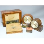 TWO VINTAGE CLOCKS, walnut cased radio, Lyons toffee tin ETC