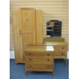 VINTAGE OAK THREE PIECE BEDROOM SUITE consisting of single door wardrobe, 183cms H, 93cms W, 46cms