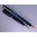 WATERMAN - Vintage (1940s-50s) Blue Striped Marble Waterman No.512v fountain pen and pencil set with