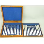 19TH CENTURY BOXED SET OF 24 DESSERT KNIVES & FORKS with carved ivory handles