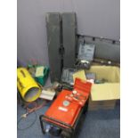 TOOLS - petrol generator, industrial type heater, belt sander, air compressor accessories and a